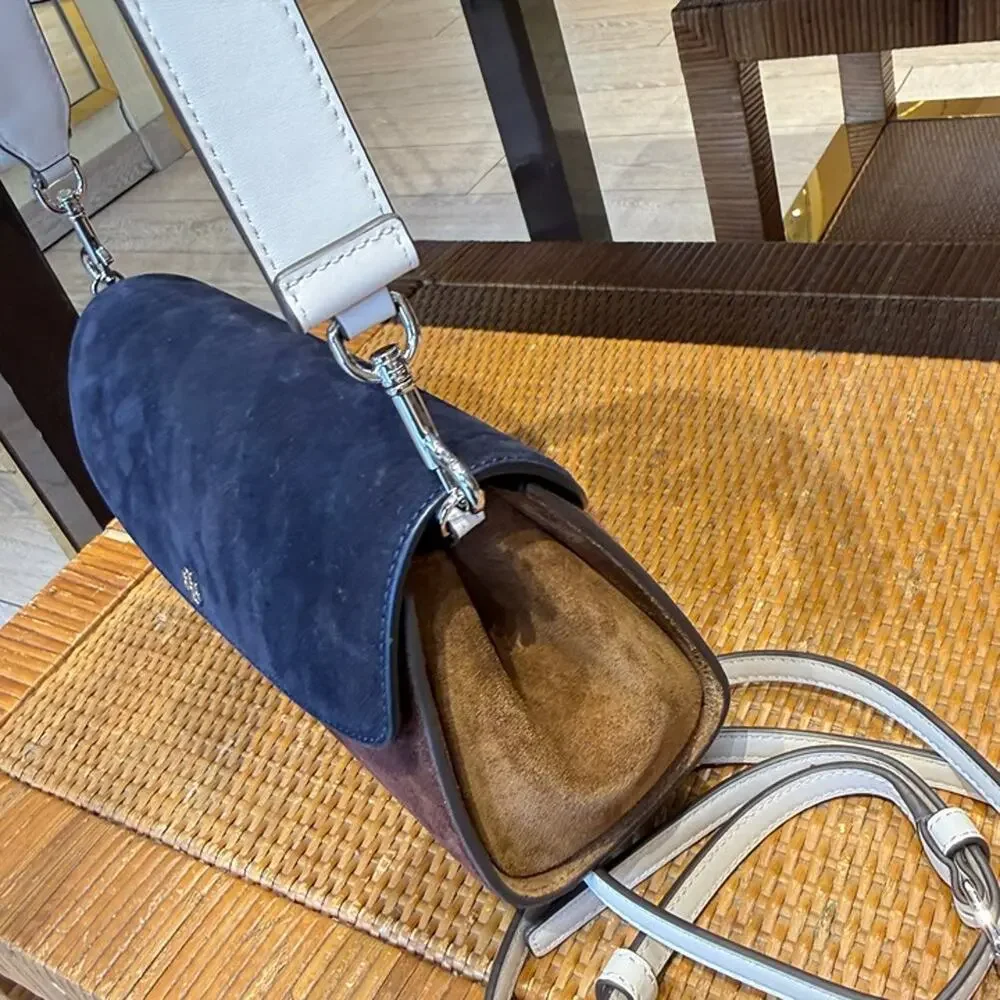 Tory Burch Rory Color-Block Flap Shoulder Bag 182465 $675 TORY NAVY/Coffee/Iron